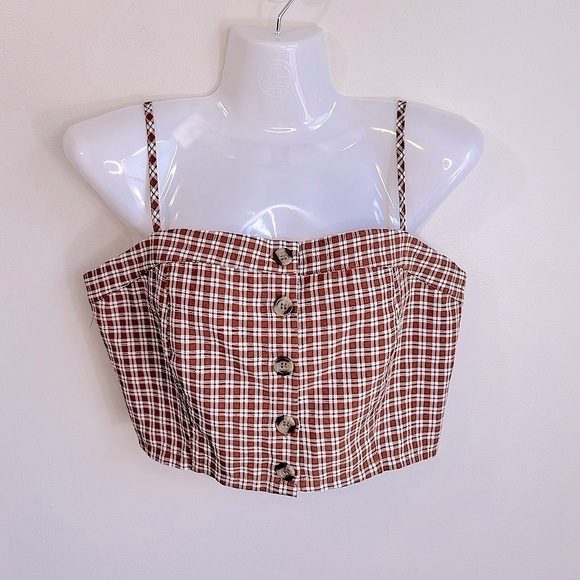 NWOT PacSun Lottie Moss Plaid Bustier Crop Top Brown and White Size Medium - Picture 2 of 9